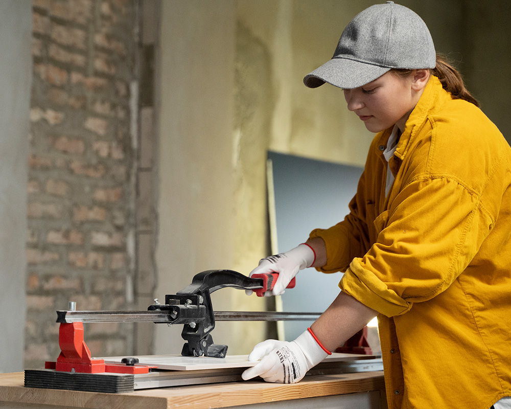Worker using a machine